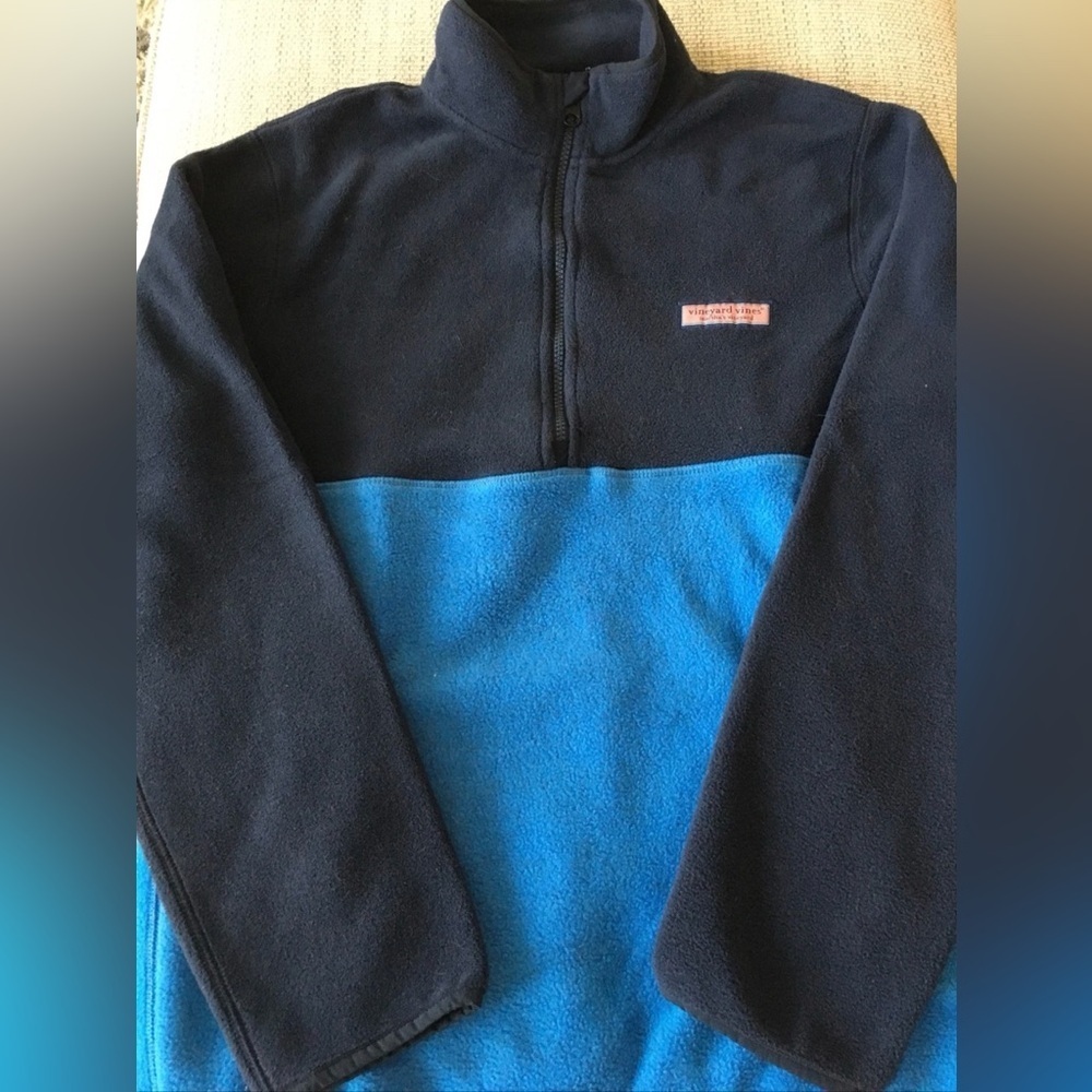 Vineyard Vines Men's Navy and Blue Zip-Up Sweater S